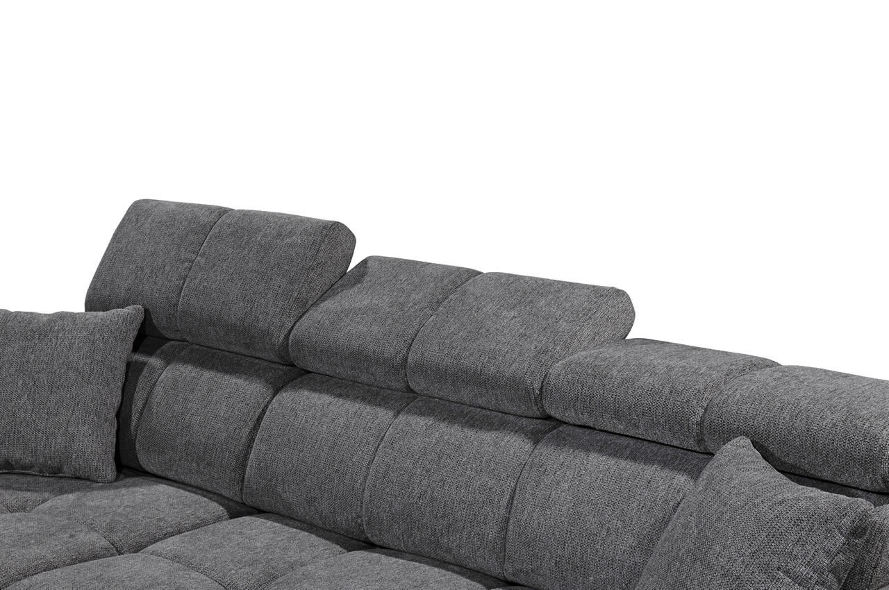 Ecksofa Sydney 2 links Glow 19 Anthrazit Kopfteil Detail