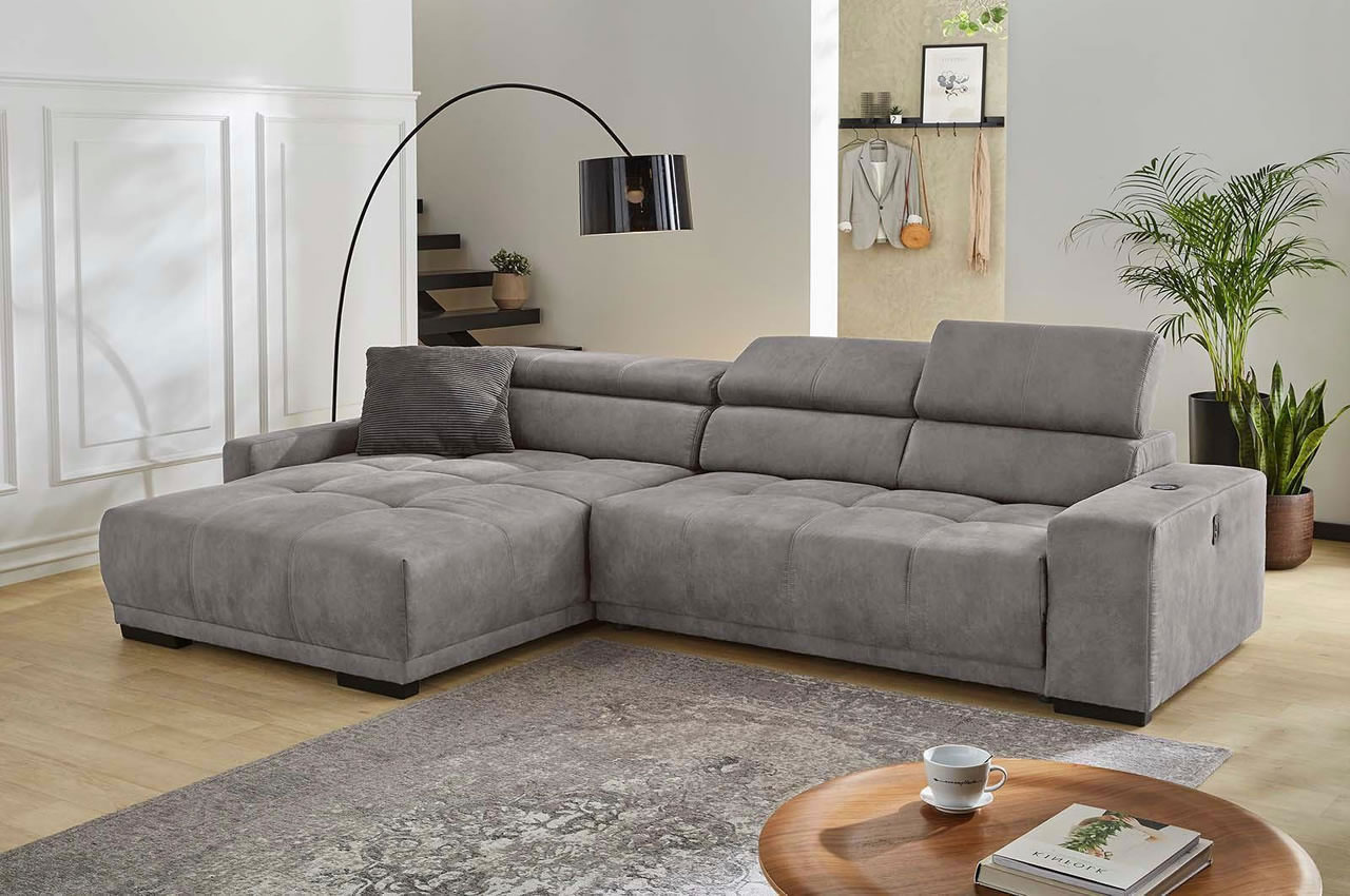 le mans ecksofa links stoff 415 19 grau milieubild kopfteilverstellung