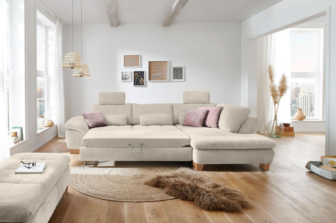 mp in14007 ecksofa rechts cord beige milieu schlaffunktion