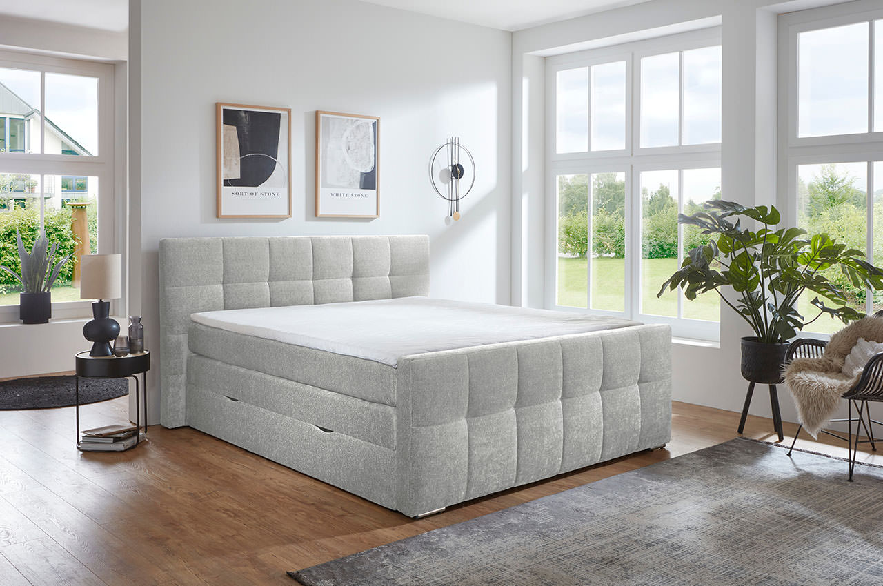 ratio boxspringbett 180x200 stoff loris 80 silber milieubild