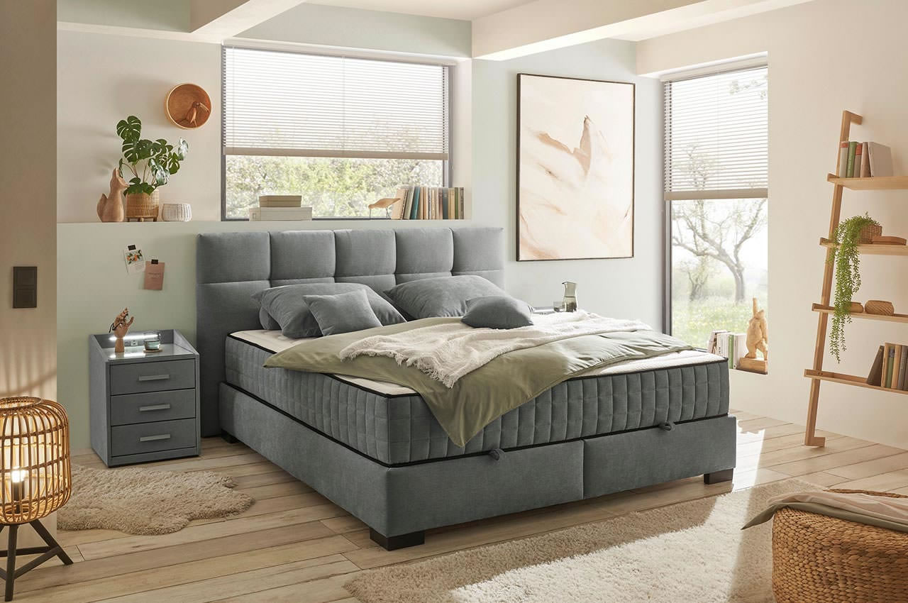 nagol boxbett 160x200 180x200 kopfteil a stoff wind 89 anthrazit milieubild