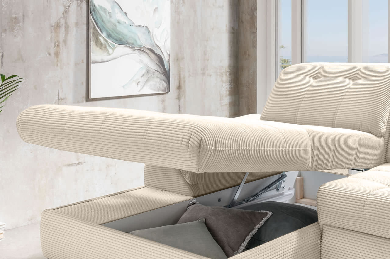 benformato delphino ecksofa variante links cord 4808 beige milieu detailbild bettkasten