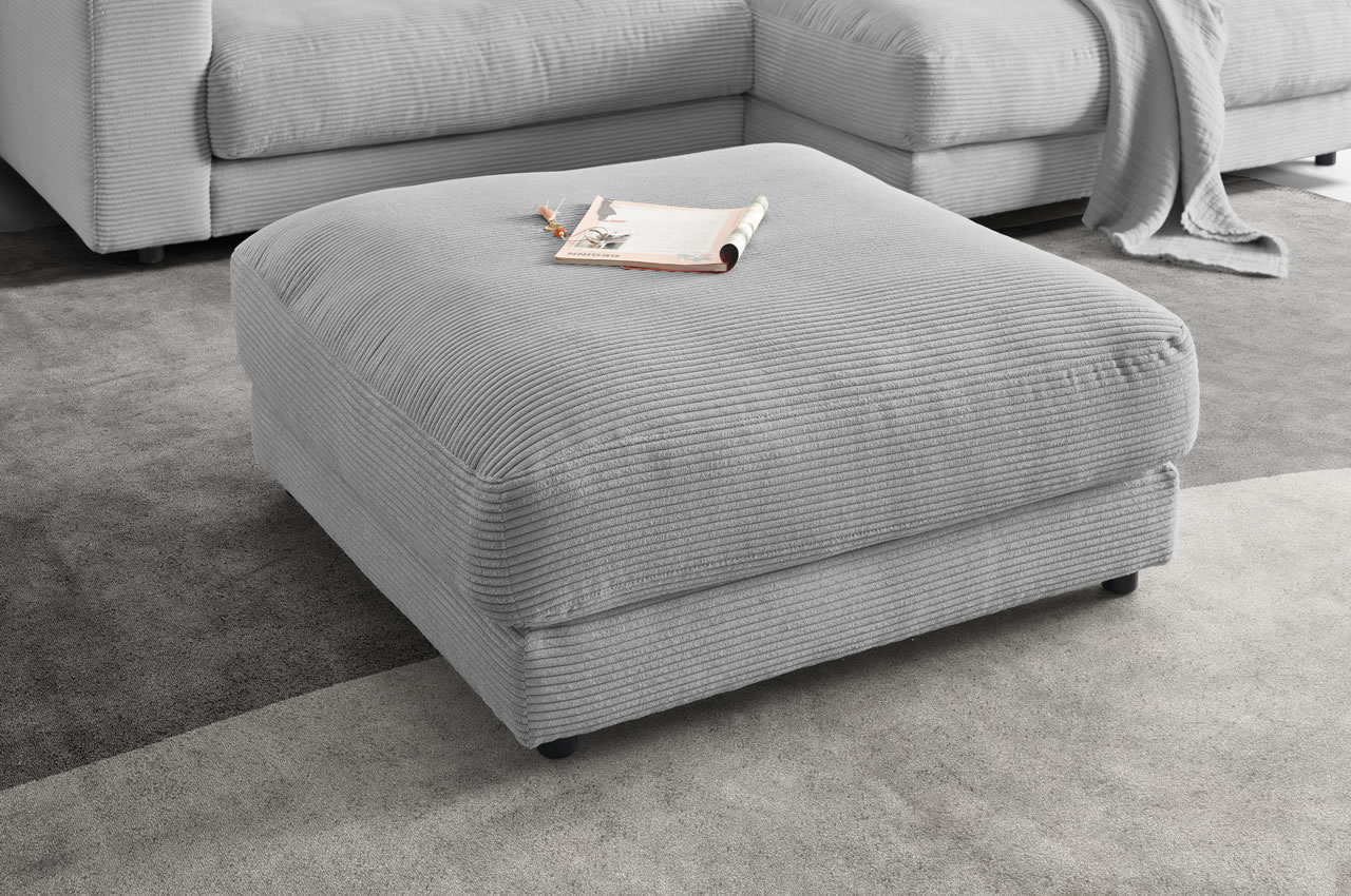 high end hocker quadratisch medium in cord grau milieubild
