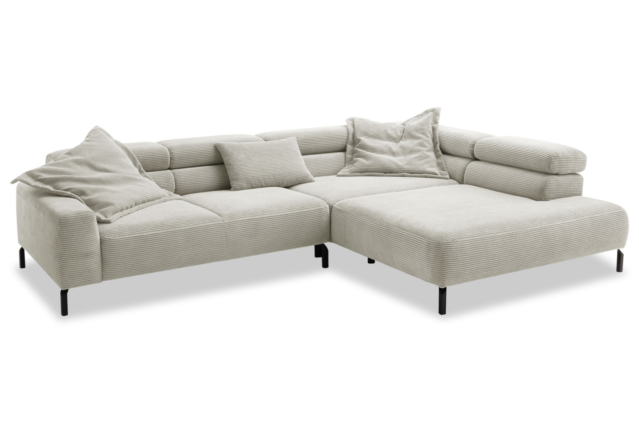spring candy ecksofa mit ottomane rechts cord hellgrau mit kissen