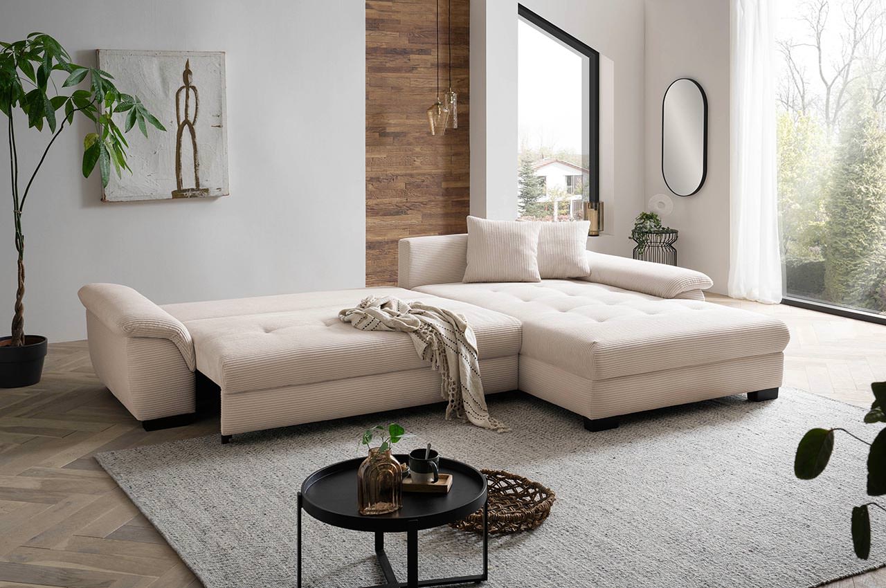 dario ecksofa recamiere rechts cord stripes 8622 creme milieubild mit schlaffunktion dario ecksofa recamiere rechts cord stripes 8622 creme milieubild mit schlaffunktion