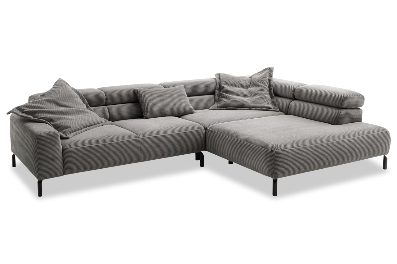 spring candy ecksofa mit ottomane rechts cord dunkelgrau mit kissen