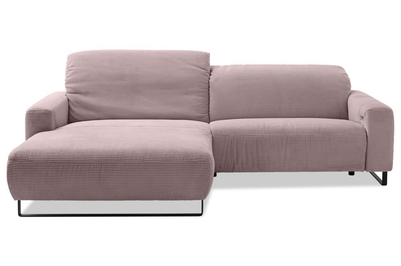 empire ecksofa links cord rosa frontansicht kopfteilverstellung