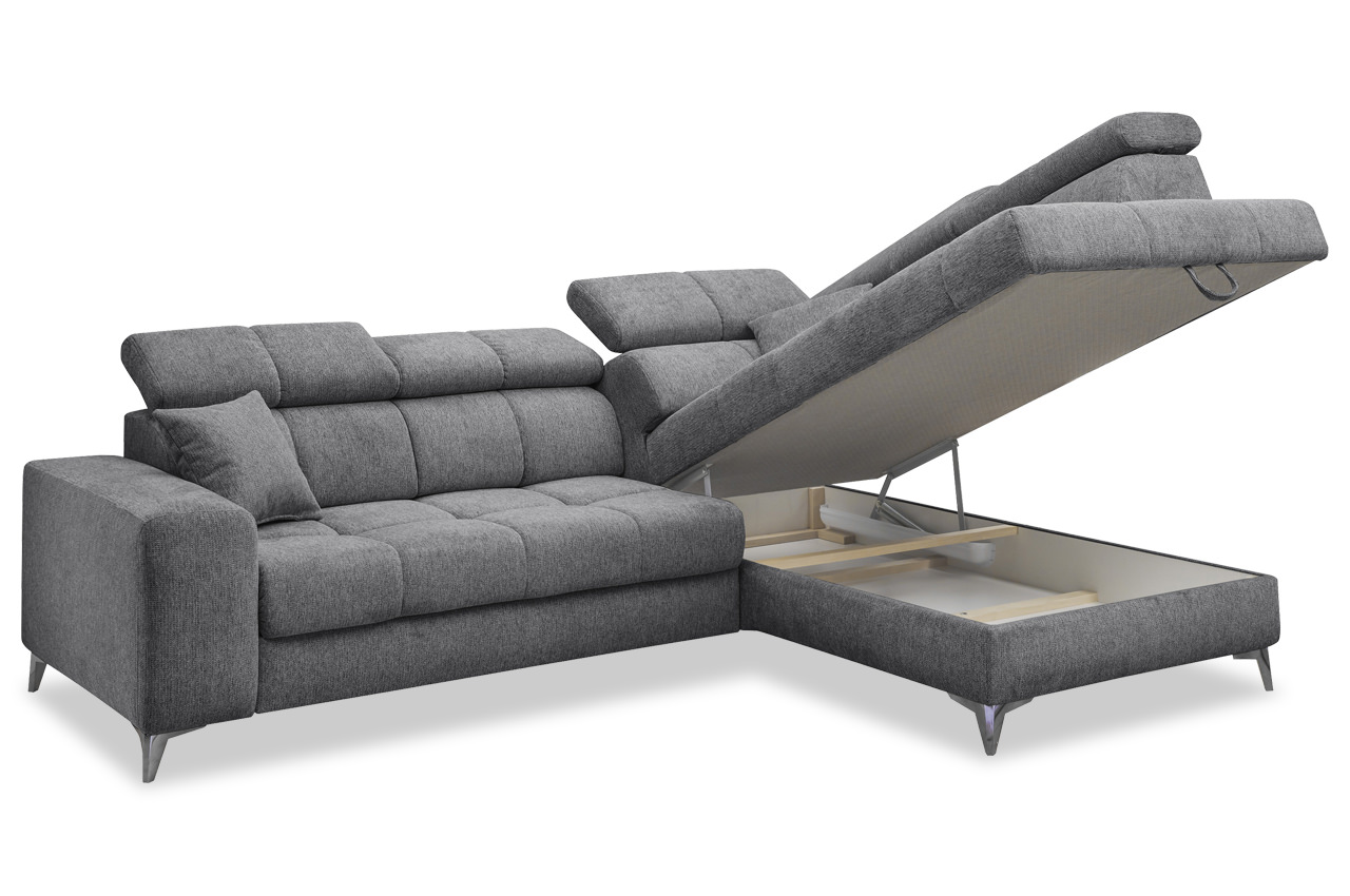 Ecksofa Sydney 2 Ottomane rechts Glow 19 Anthrazit Bettkasten