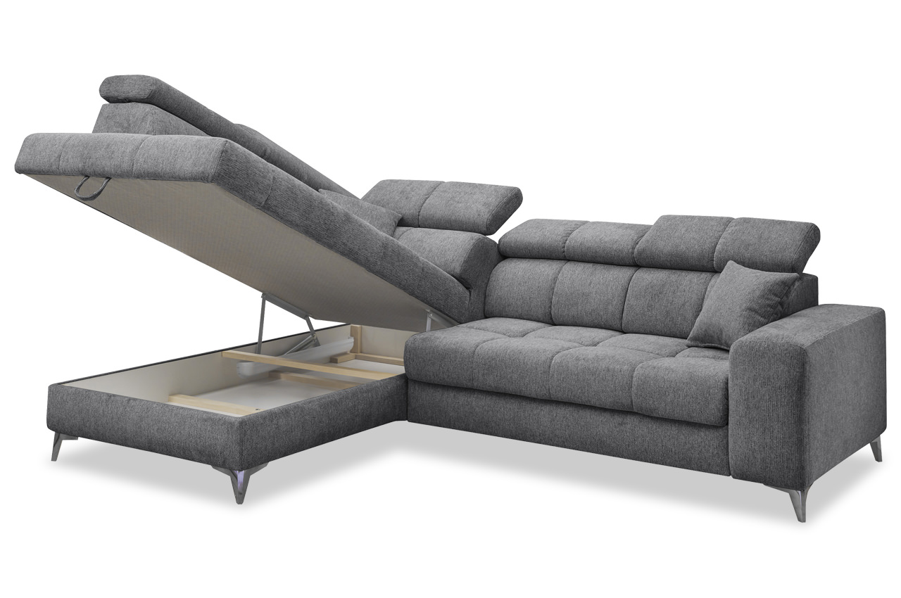 Ecksofa Sydney 2 Ottomane links Glow 19 Anthrazit Bettkasten