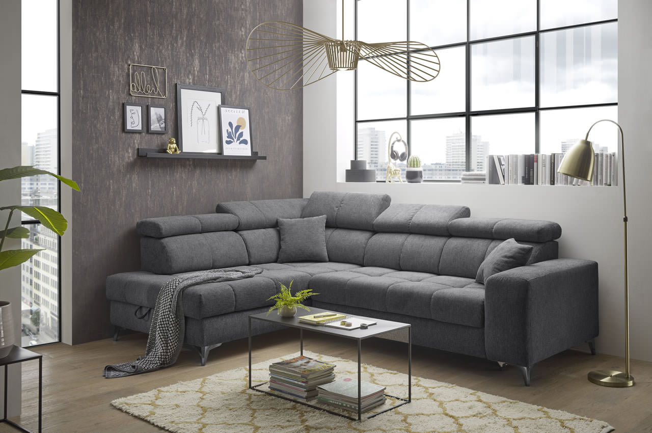 Ecksofa Sydney 2 Ottomane links Glow 19 Anthrazit Milieu