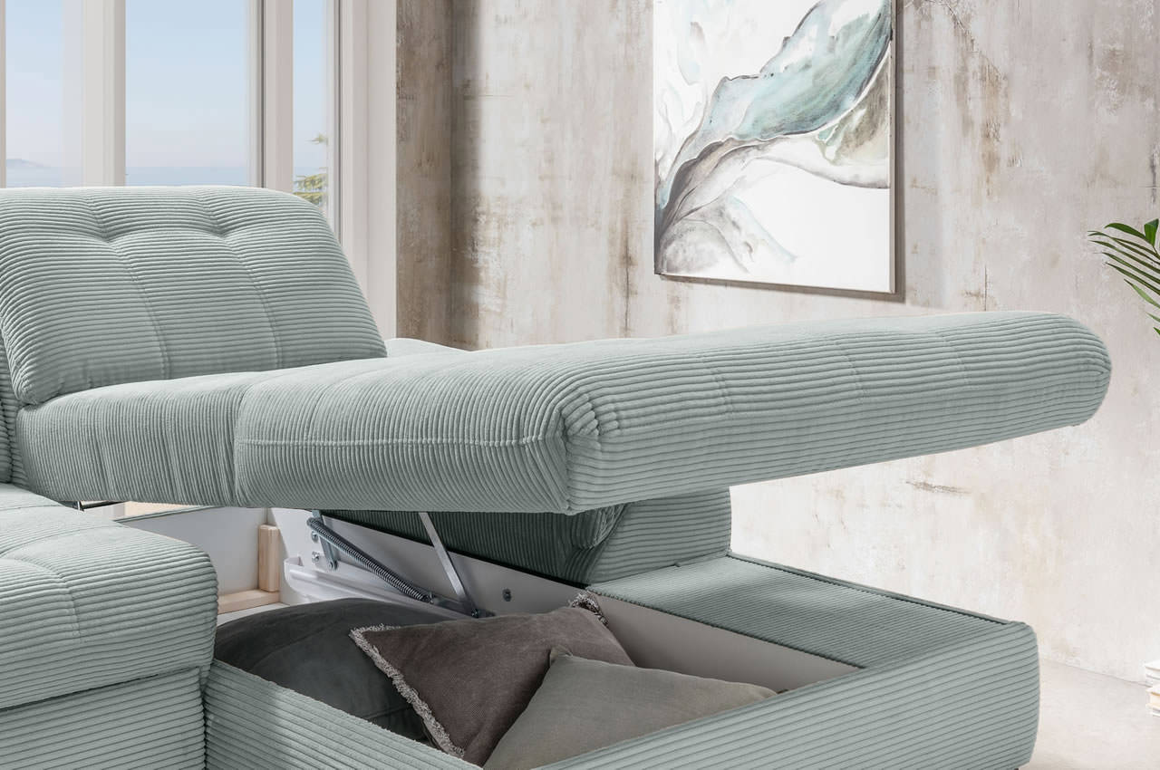 benformato delphino ecksofa variante rechts cord 4803 aqua milieu detailbild bettkasten benformato delphino ecksofa variante rechts cord 4803 aqua milieu detailbild bettkasten
