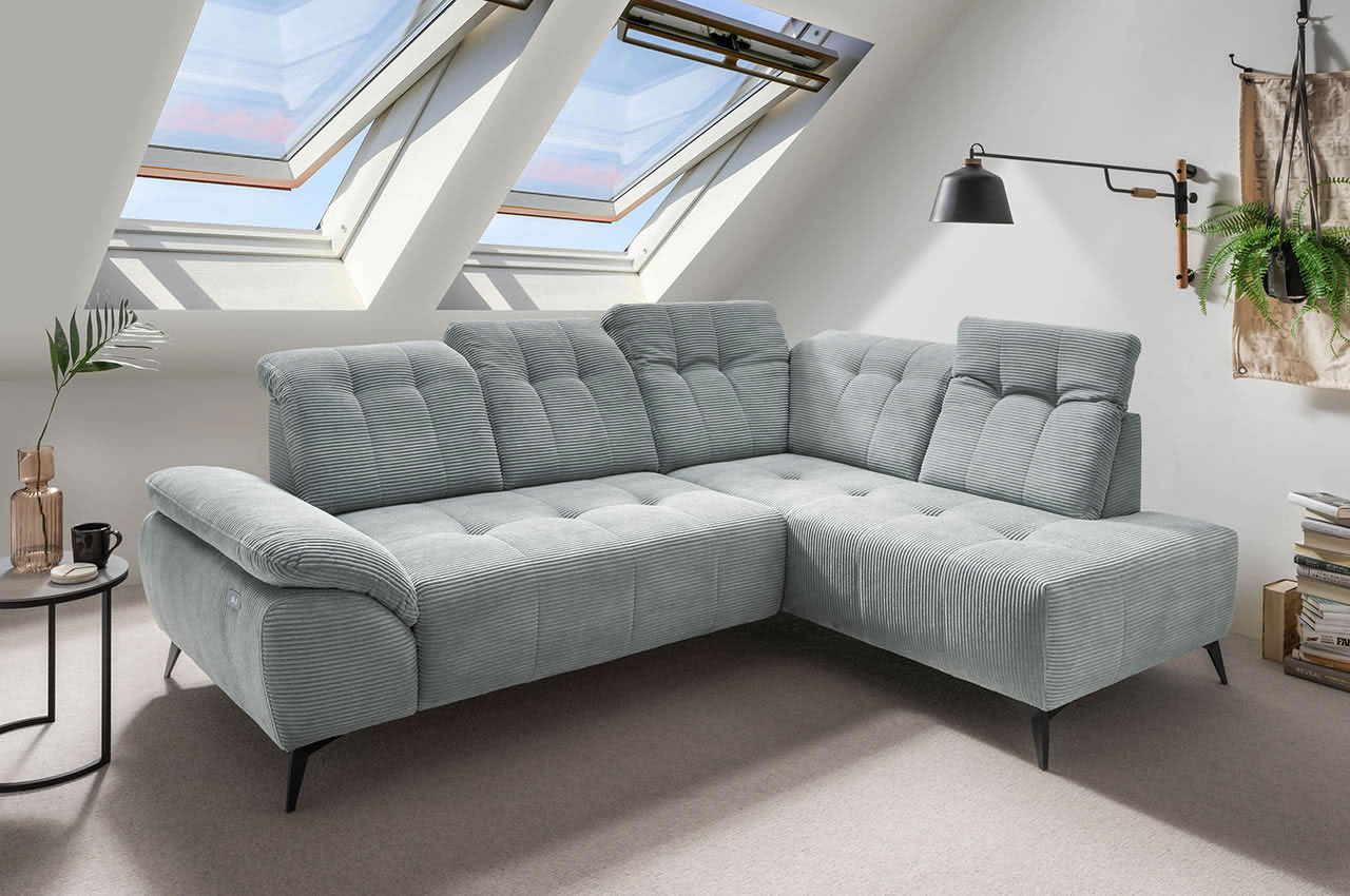 benformato fiore ecksofa rechts cord 4803 aqua milieubild benformato fiore ecksofa rechts cord 4803 aqua milieubild