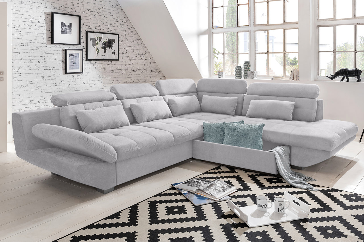 Eternity Ecksofa rechts Boston F009 Silber Milieu Bettkasten Eternity Ecksofa rechts Boston F009 Silber Milieu Bettkasten