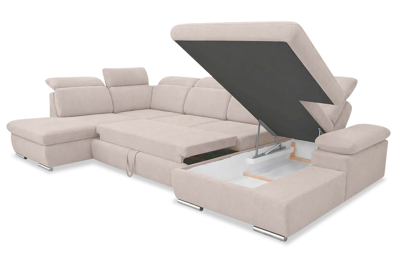 cordoba wohnlandschaft links stoff aston 02 beige mit schlaffunktion und bettkasten