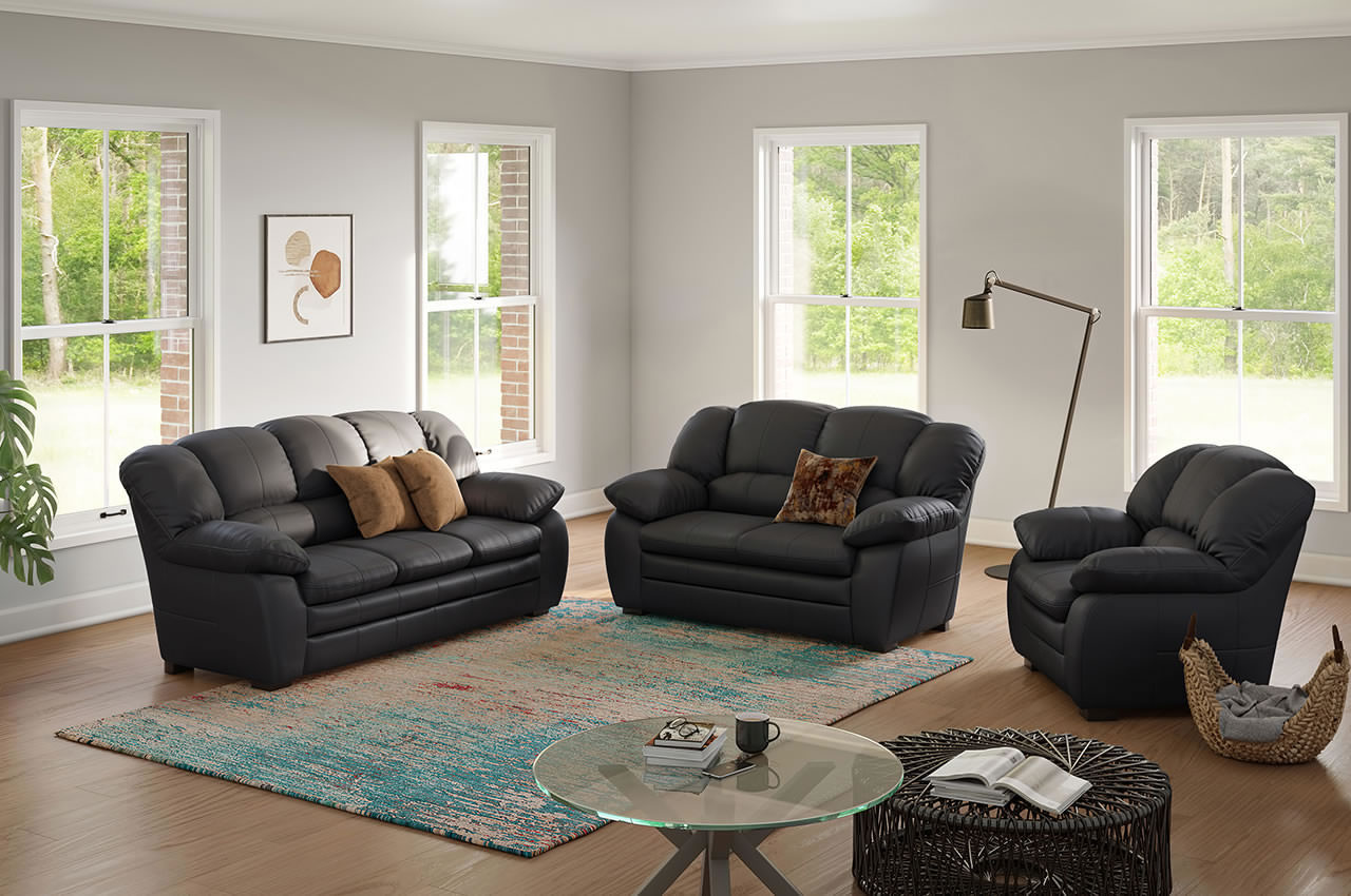 casino 3 er sofa 2 er sofa sessel von cotta echtleder pampas m9003 schwarz milieubild