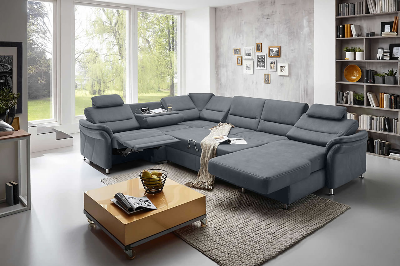 ze em16033 wohnlandschaft variante links stoff mammut steel milieubild alle funktionen