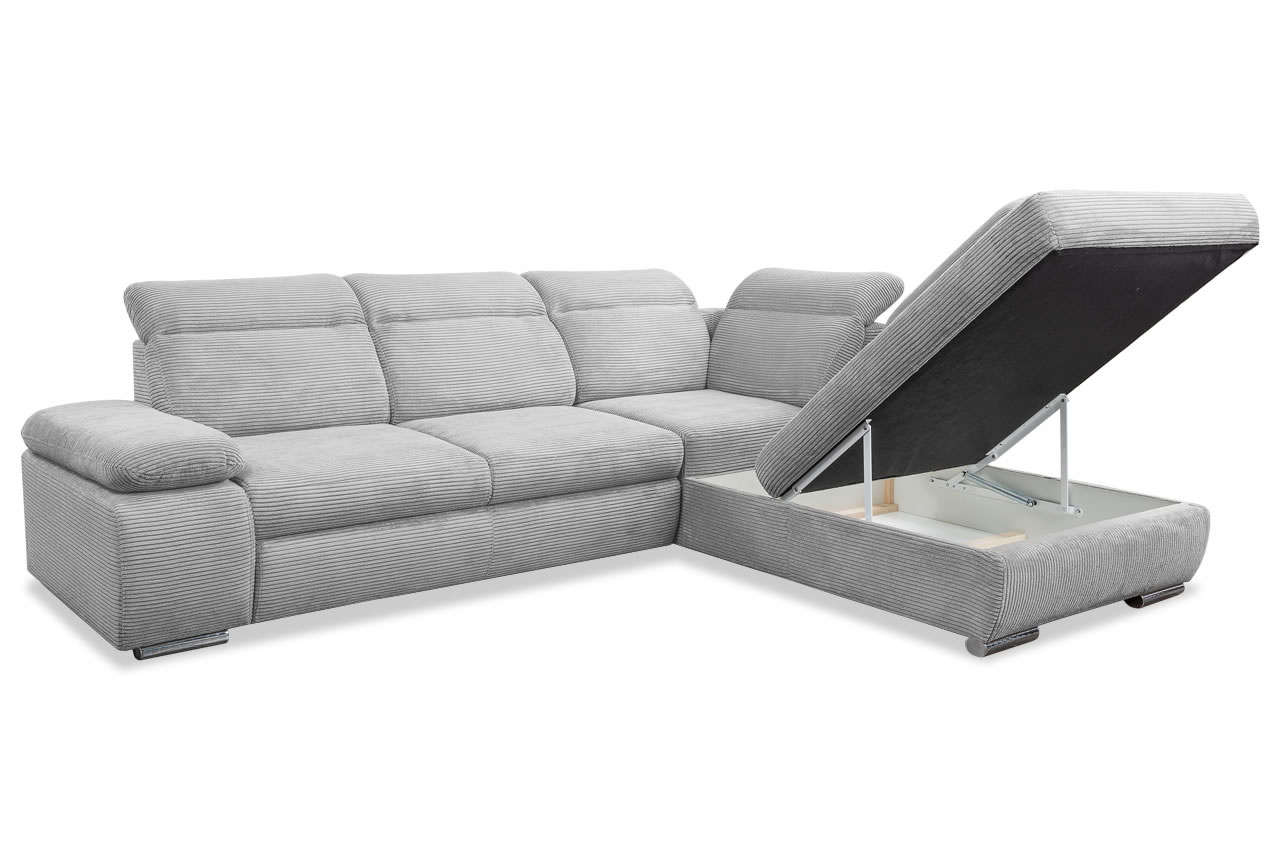 alicante ecksofa rechts cord poso 55 hellgrau bettkasten
