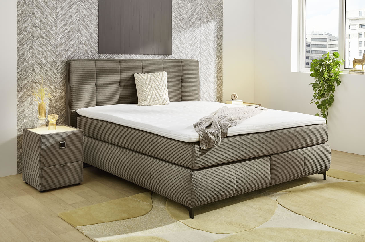 beatrice boxspringbett 180x200 cordstoff 42618 farbe taupe milieubild
