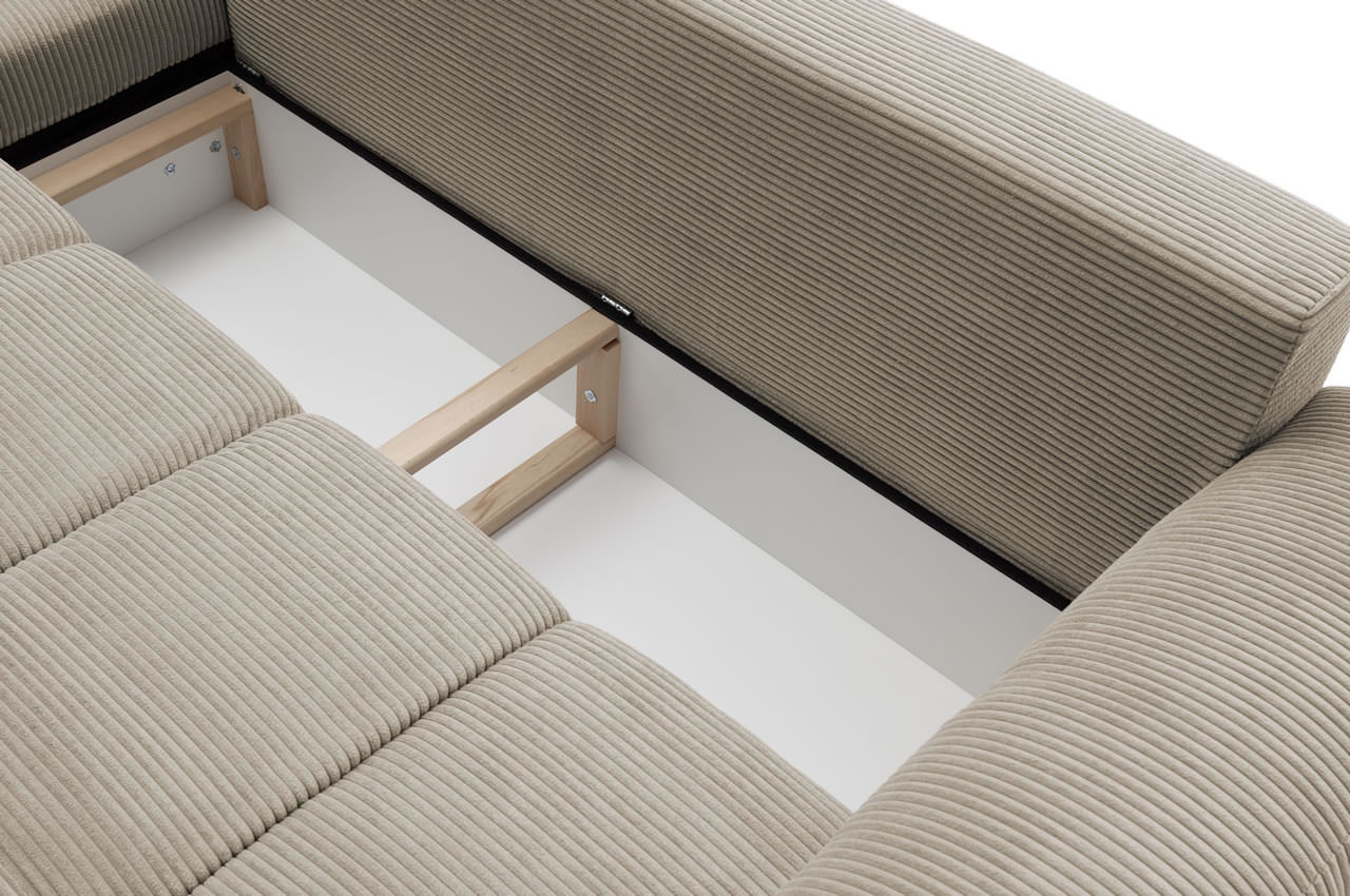 cancun ecksofa links cord stripes 03 taupe detailbild bettkasten
