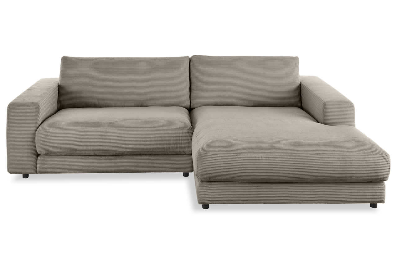 candy high end ecksofa mit longchair rechts cord taupe frontansicht