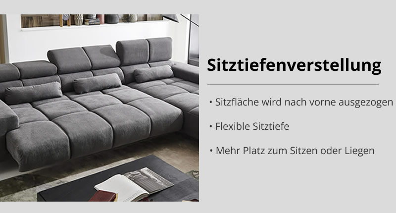 Grafik eines Sofas mit ausgezogener Sitzfläche zur Sitztiefenverstellung