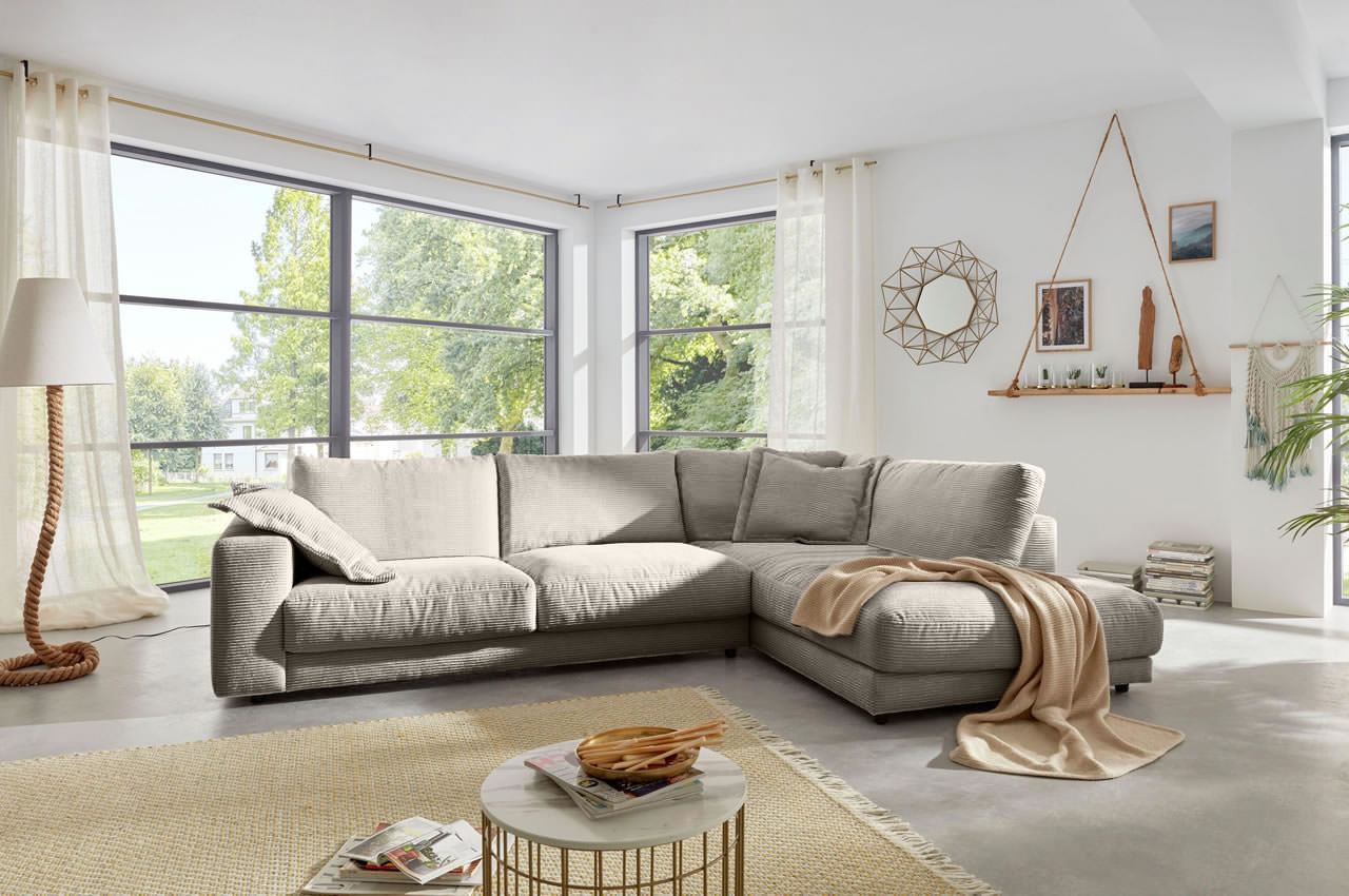 high end ecksofa rechts cord taupe ambiente