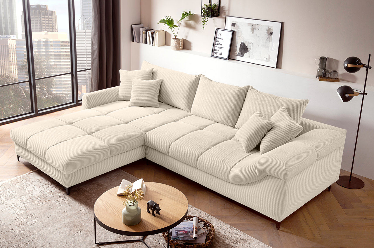 ronaldo ecksofa recamiere links cord stripes 8622 creme milieubild 2