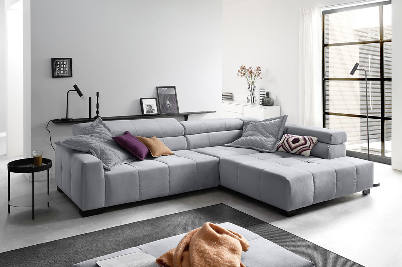 Ecksofa Denver rechts Velvet Hellgrau Ambiente Ecksofa Denver rechts Velvet Hellgrau Ambiente
