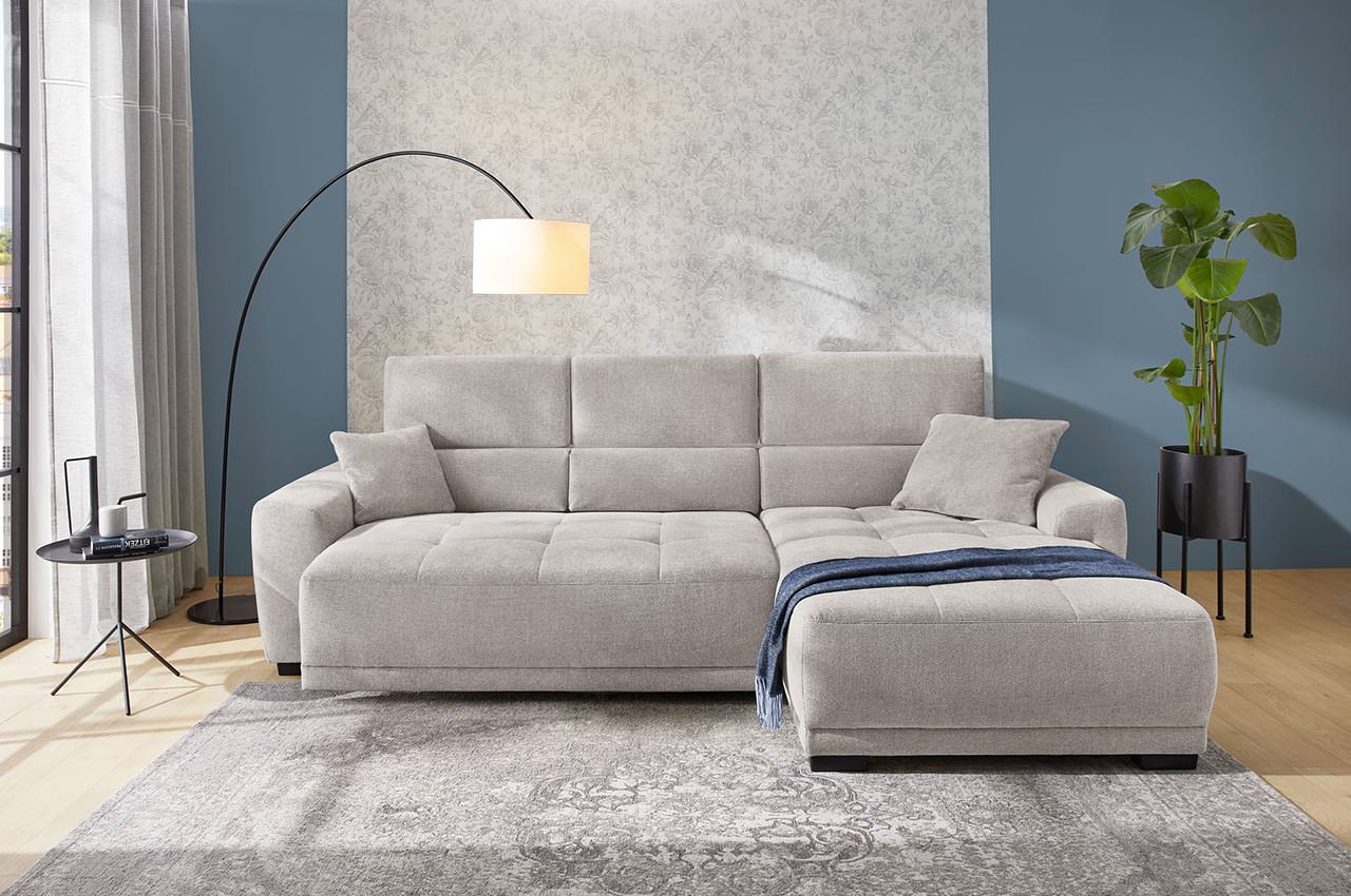 domino ecksofa variante rechts stoff 430 29 hellgrau milieubild mit kopfteilverstellung 2