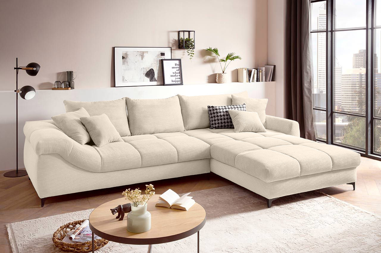 ronaldo ecksofa recamiere rechts cord stripes 8622 creme milieubild 1