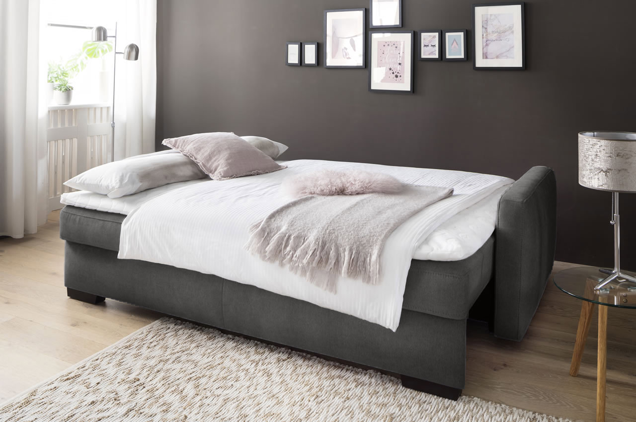 Schlafsofa Frisco De Luxe Leaf 09 Anthrazit Doppelliege