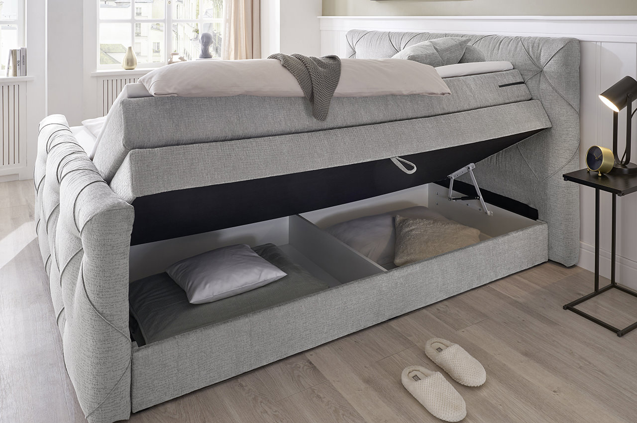 venlo boxspringbett 180x200 stoff tresor 05 silber milieu detailbild bettkasten