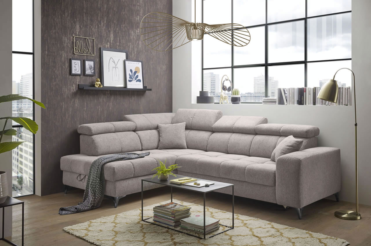 Ecksofa Sydney 2 Ottomane links Glow 05 Taupe Milieu