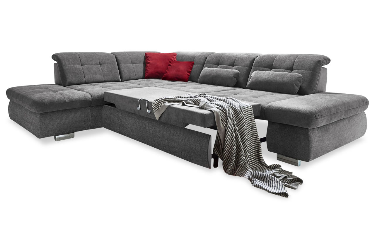 mp in17004 ecksofa mit ottomane links stoff belle grau mit schlaffunktion