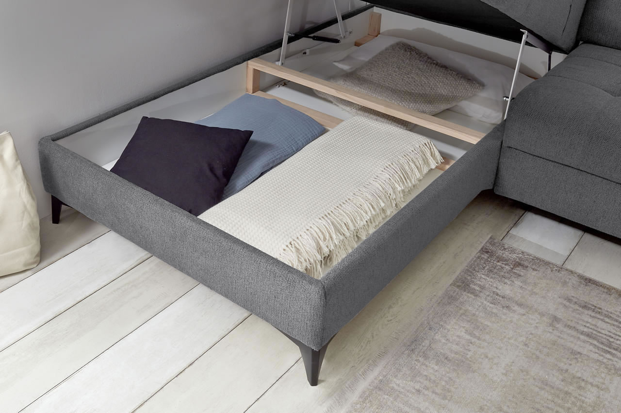 rockdale ecksofa mit ottomane links von ed lifestyle stoff glow farbe 19 anthrazit milieubild bettkasten detailbild