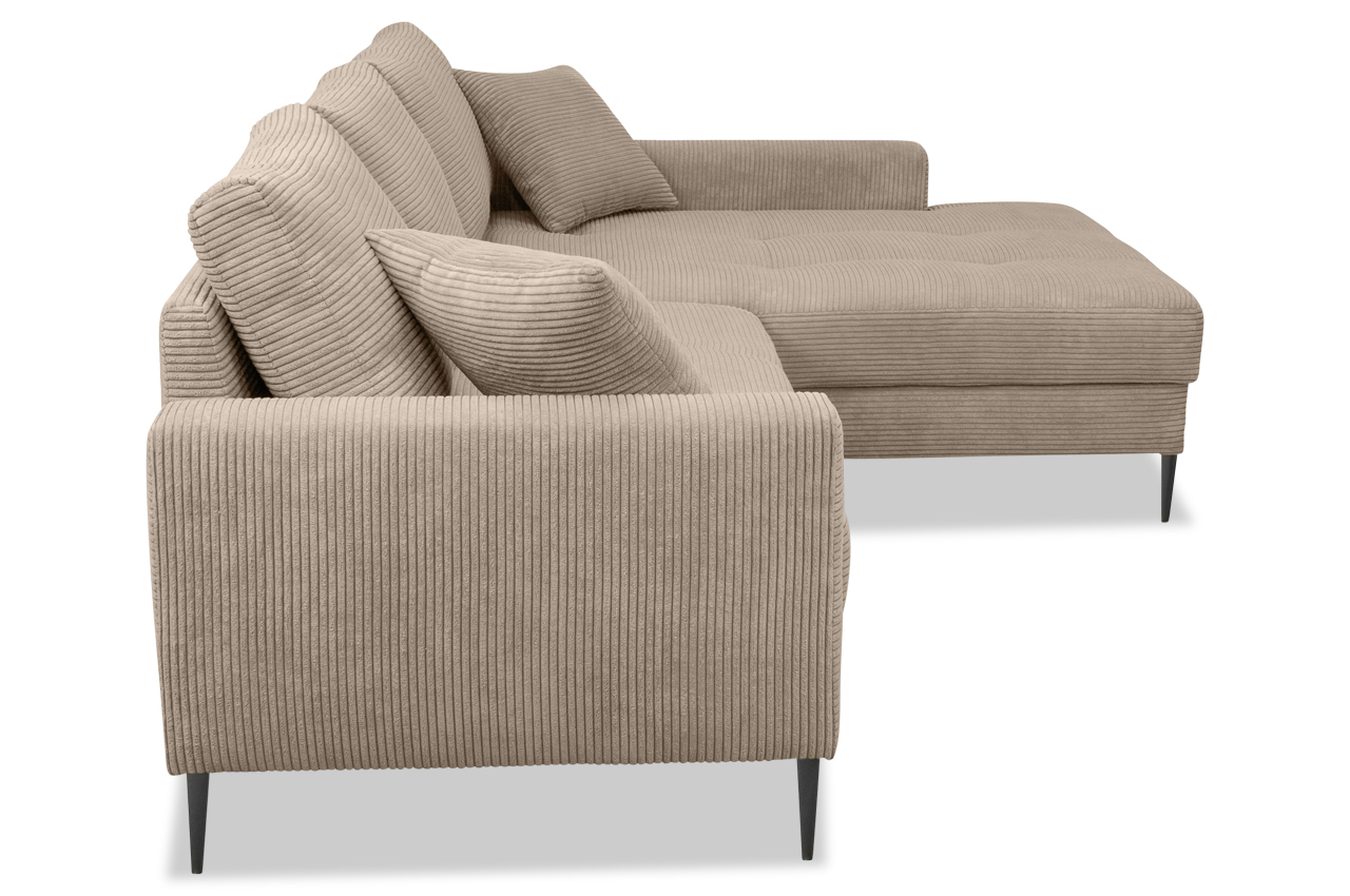 ecksofa maison rechts cord stripes 03 taupe seitenansicht