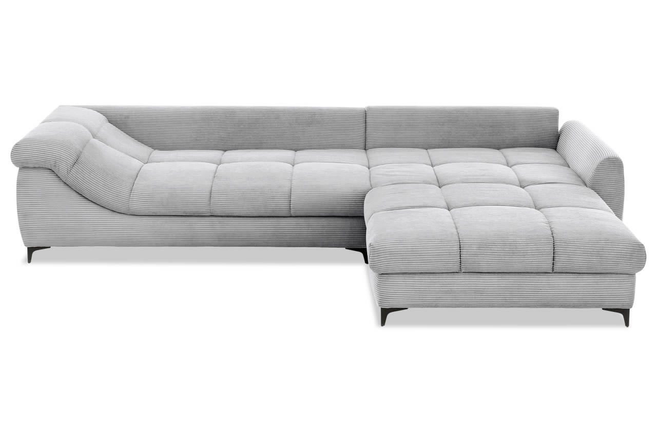 ronaldo ecksofa recamiere rechts cord stripes 8637 grau frontansicht ohne kissen