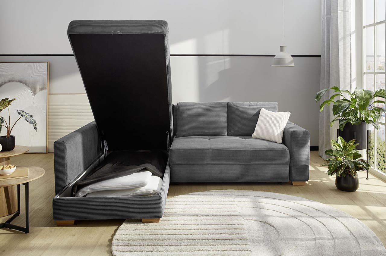 sunset ecksofa variante links cord 426 09 grau milieubild mit bettkasten sunset ecksofa variante links cord 426 09 grau milieubild mit bettkasten