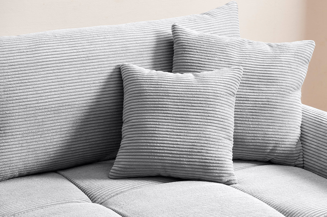 ronaldo ecksofa recamiere rechts cord stripes 8637 grau detailbild zierkissen