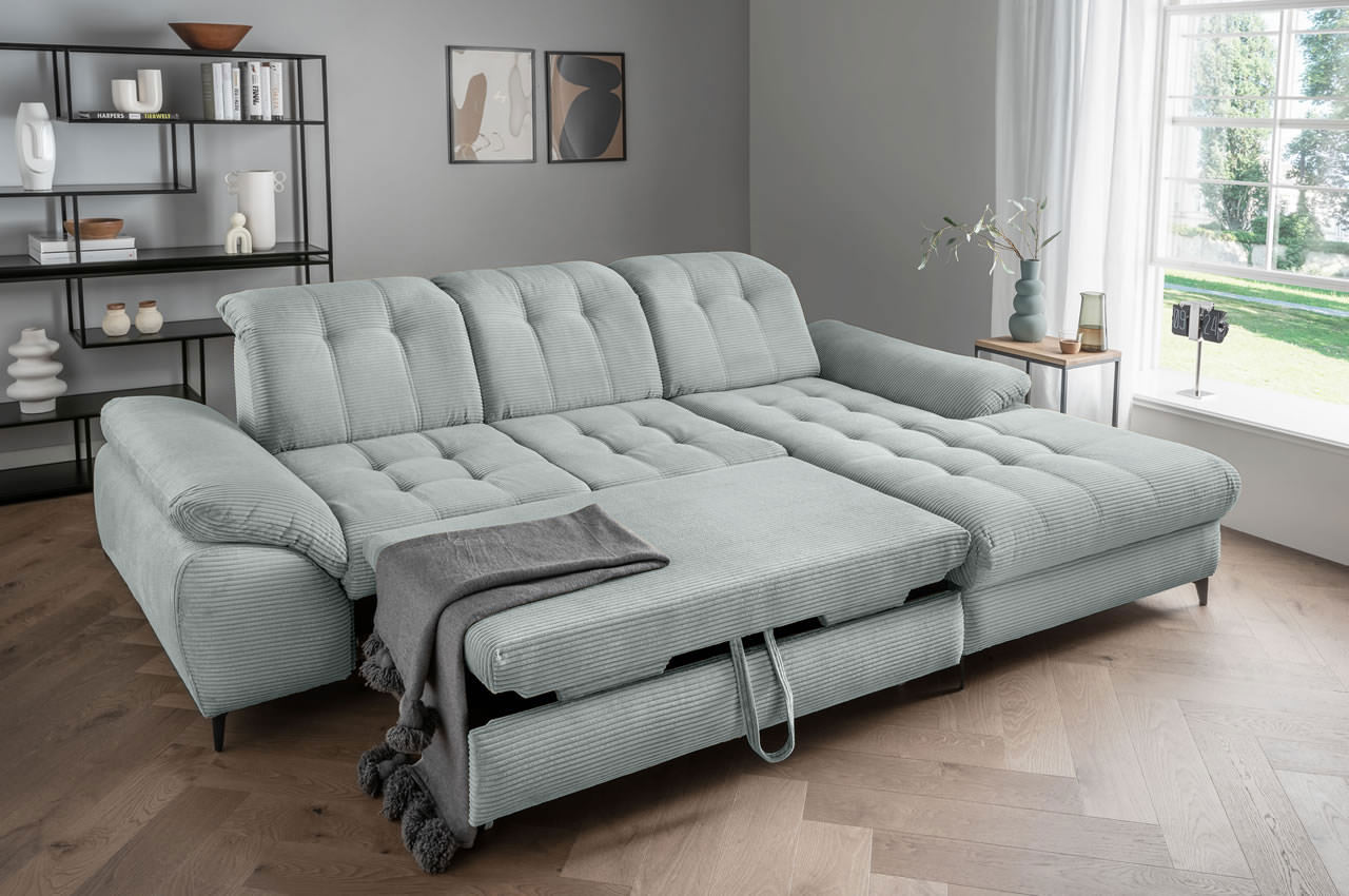 benformato delphino ecksofa variante rechts cord 4803 aqua milieubild schlaffunktion benformato delphino ecksofa variante rechts cord 4803 aqua milieubild schlaffunktion