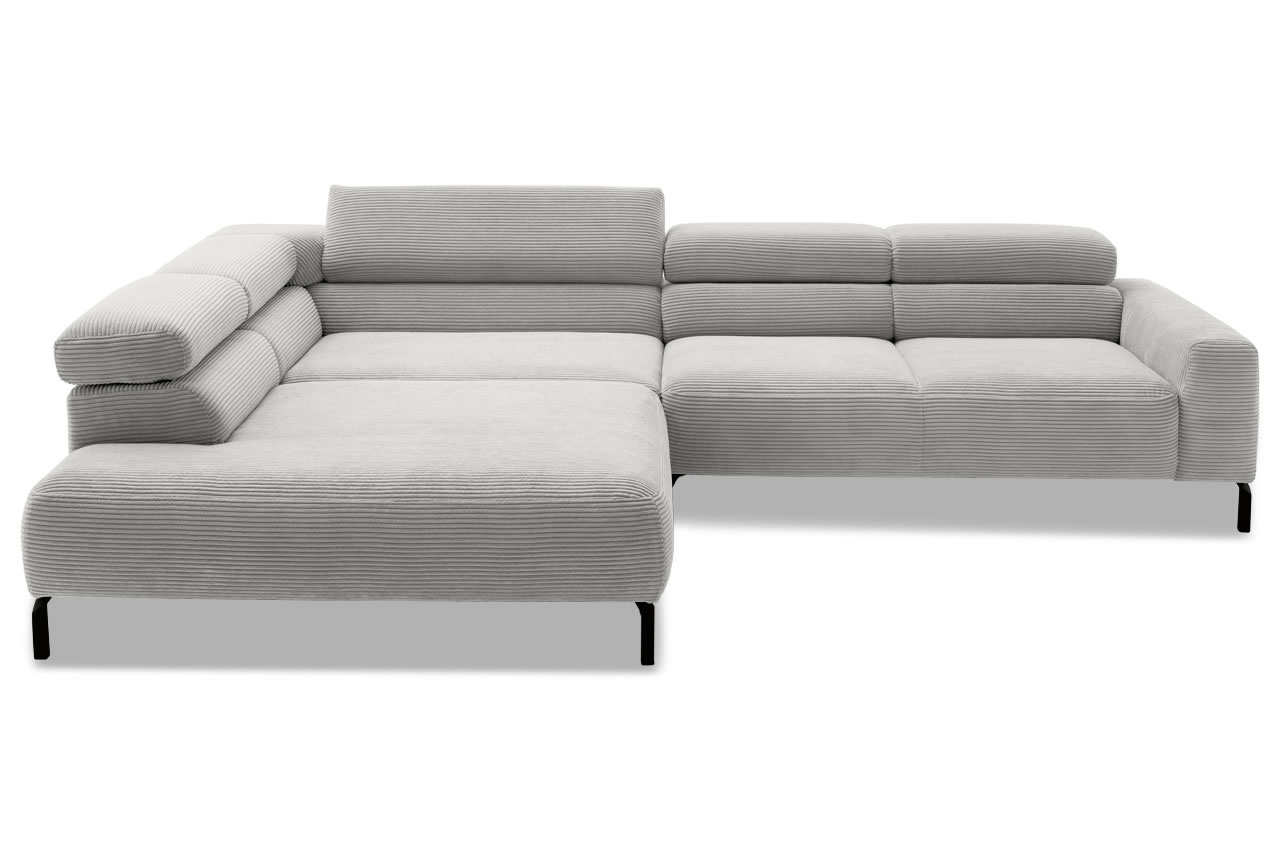 spring ecksofa links feincord silber frontansicht