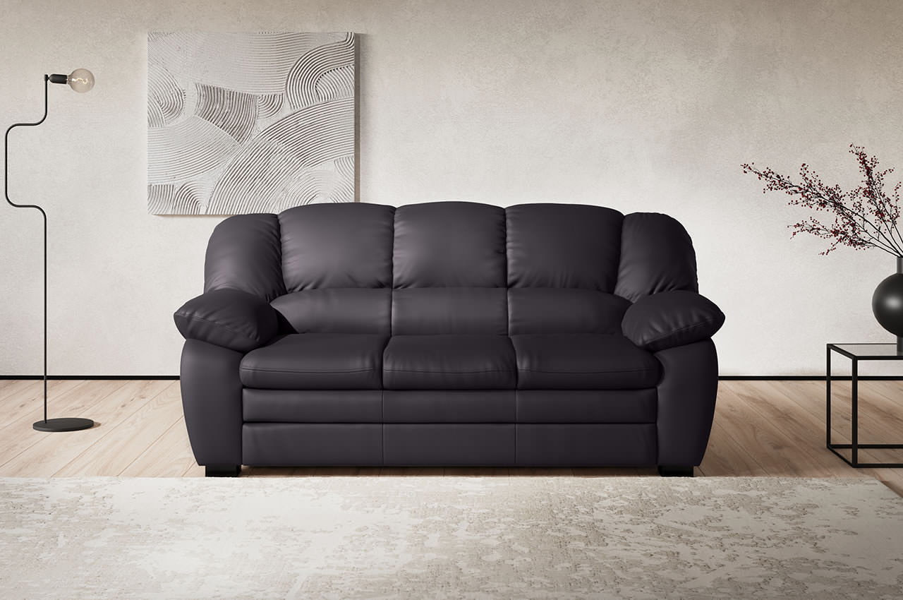 casino 3 er sofa von cotta echtleder pampas m9003 schwarz milieubild