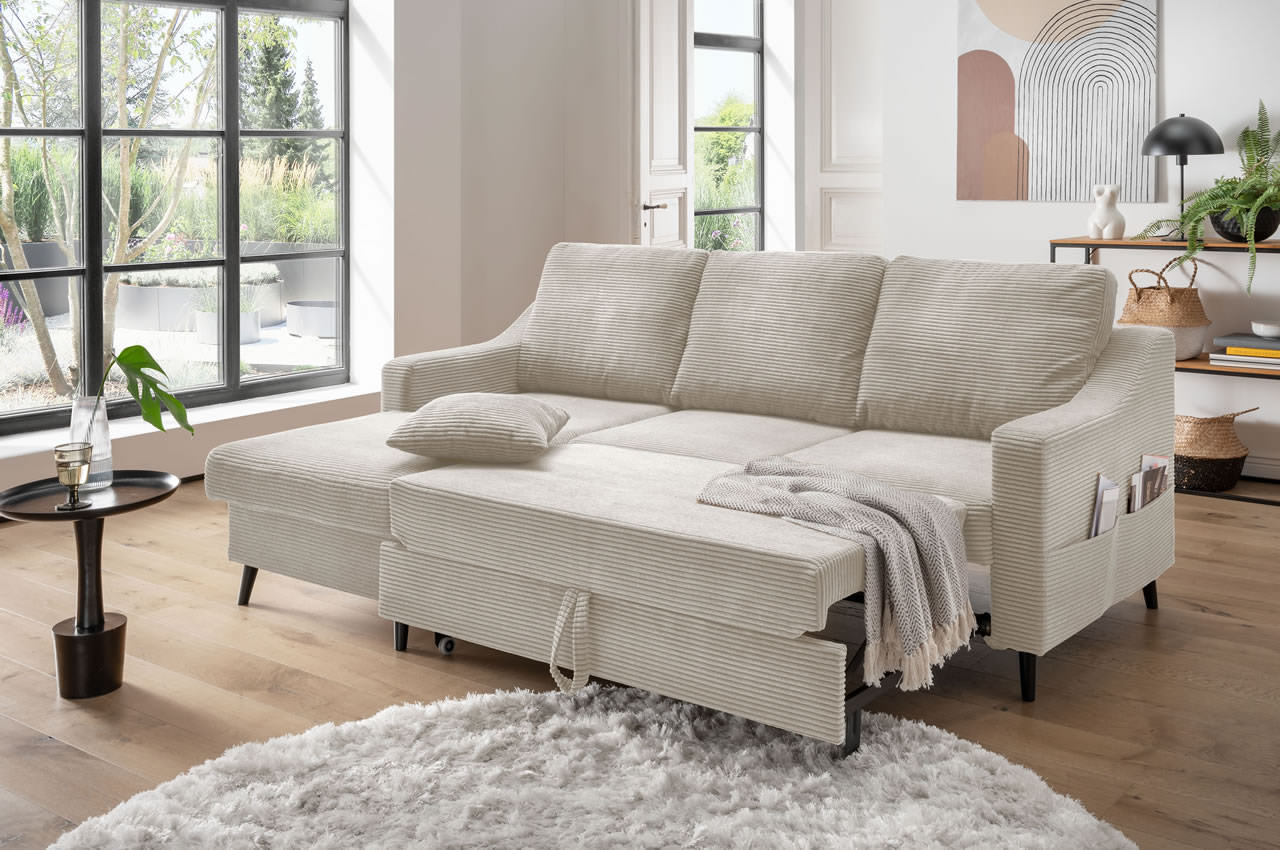 valentina ecksofa links cordstoff 4808 beige milieubild schlaffunktion valentina ecksofa links cordstoff 4808 beige milieubild schlaffunktion