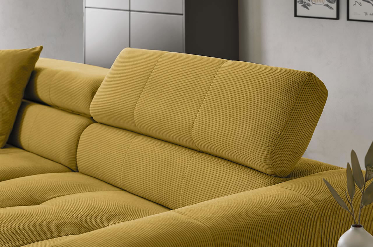 denver ecksofa recamiere links feincord pistazie detailbild kopfteilverstellung