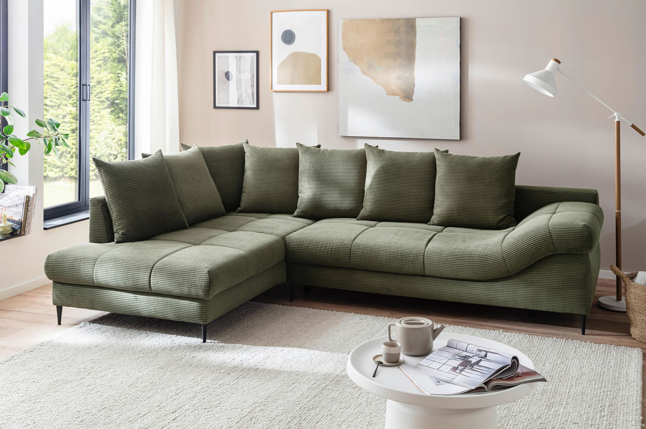 oregon ecksofa links cord stripes 8641 gruen milieubild