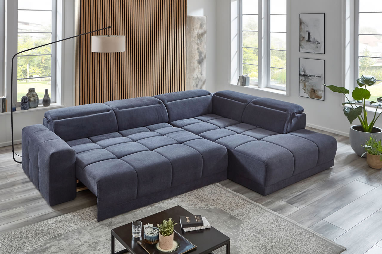 downtown ecksofa variante rechts microfaser boston 1880 nachtblau milieubild sitzvorzug