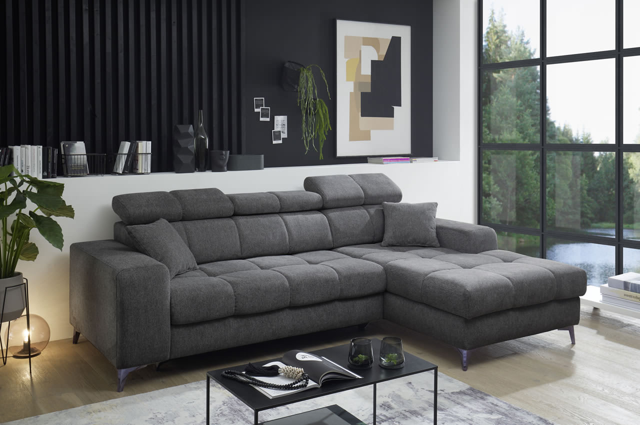 Ecksofa Sydney 2 rechts Glow 19 Anthrazit Milieu