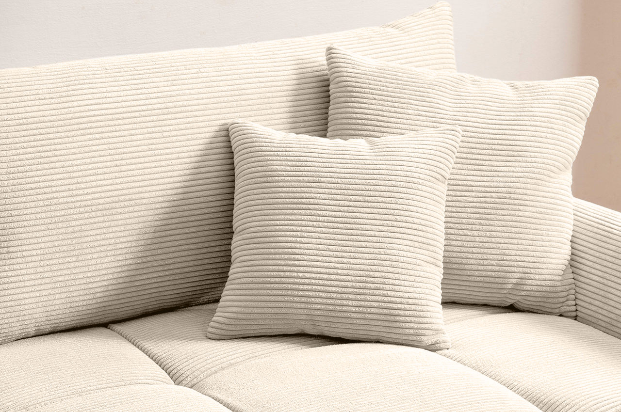 ronaldo ecksofa recamiere rechts cord stripes 8622 creme detailbild zierkissen