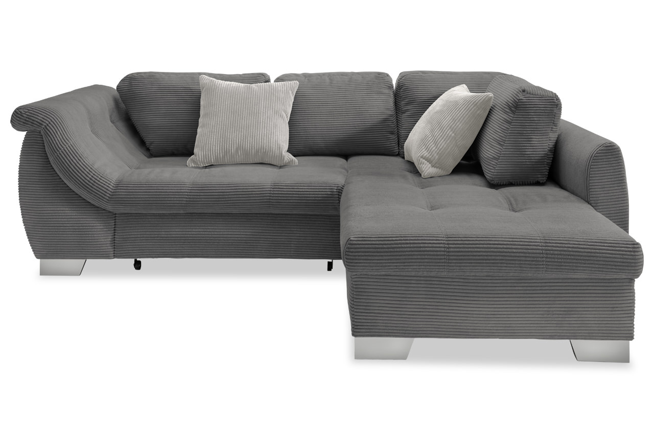 flora ecksofa rechts 4801 cord grau zierkissen 4802 cord silber frontansicht