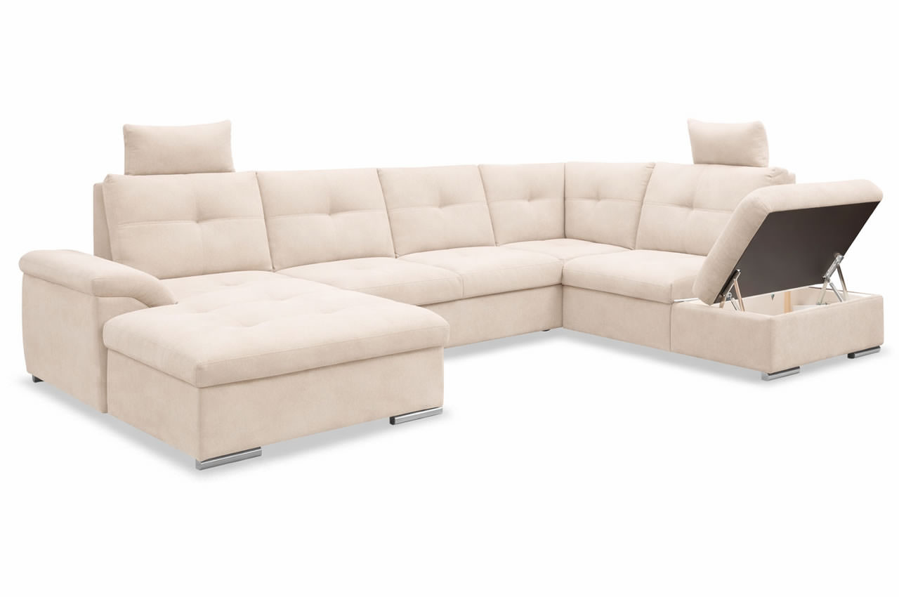 wohnlandschaft arena rechts stoff aston 01 creme mit bettkasten